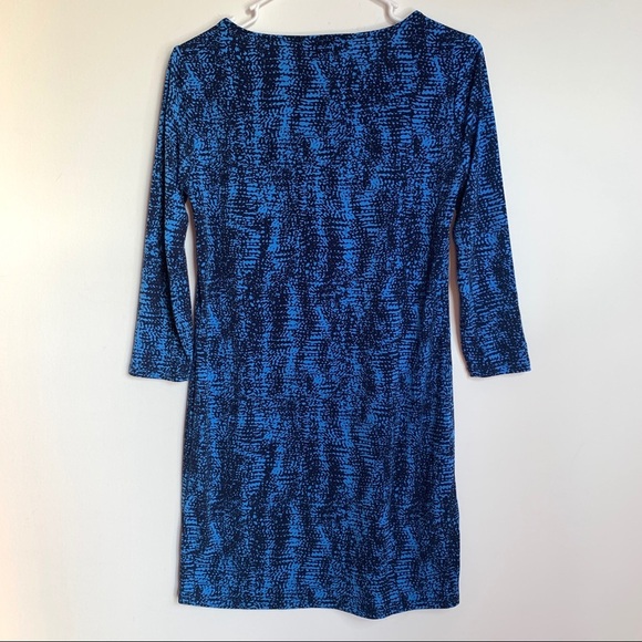 BCBGMaxAzria NWT $178 3/4 sleeve Pacific Blue Combo Dress - Picture 9 of 12